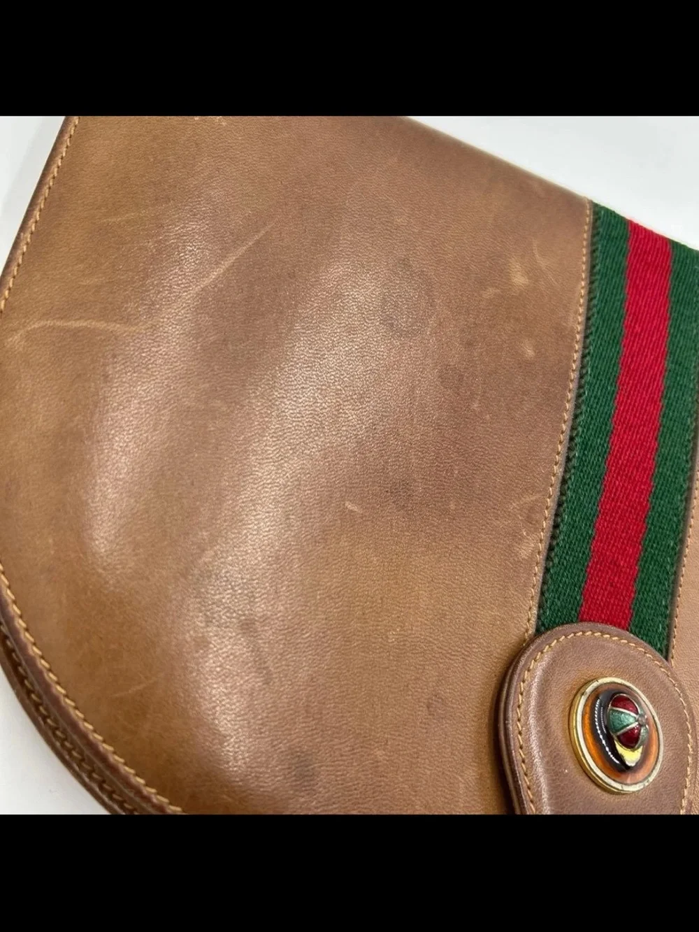 Gucci Brown Leather Clutch with Signature Green and Red Web